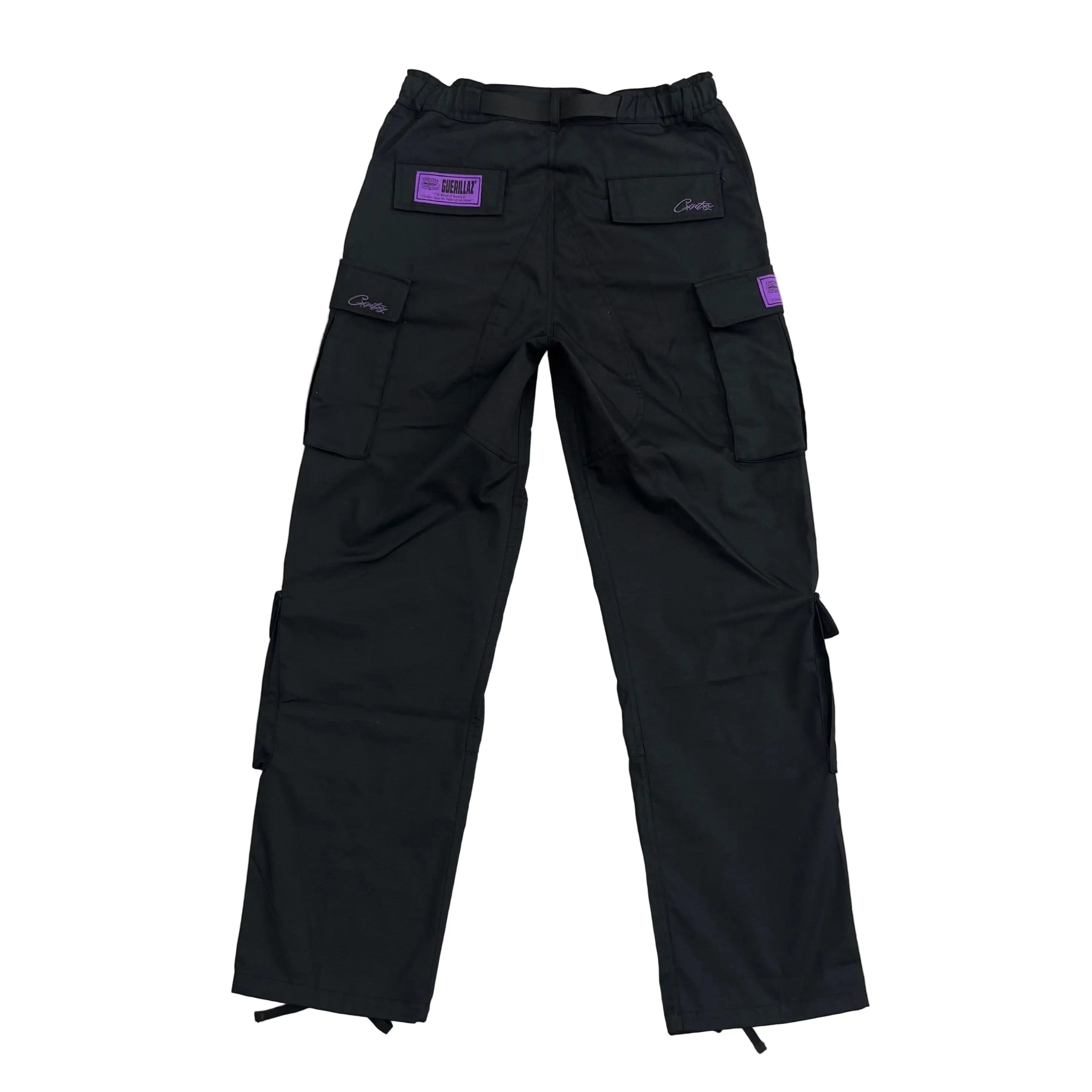 Corteiz | Black Cargo Pants with Purple or Pink Patch UndergroundDesignerPlug