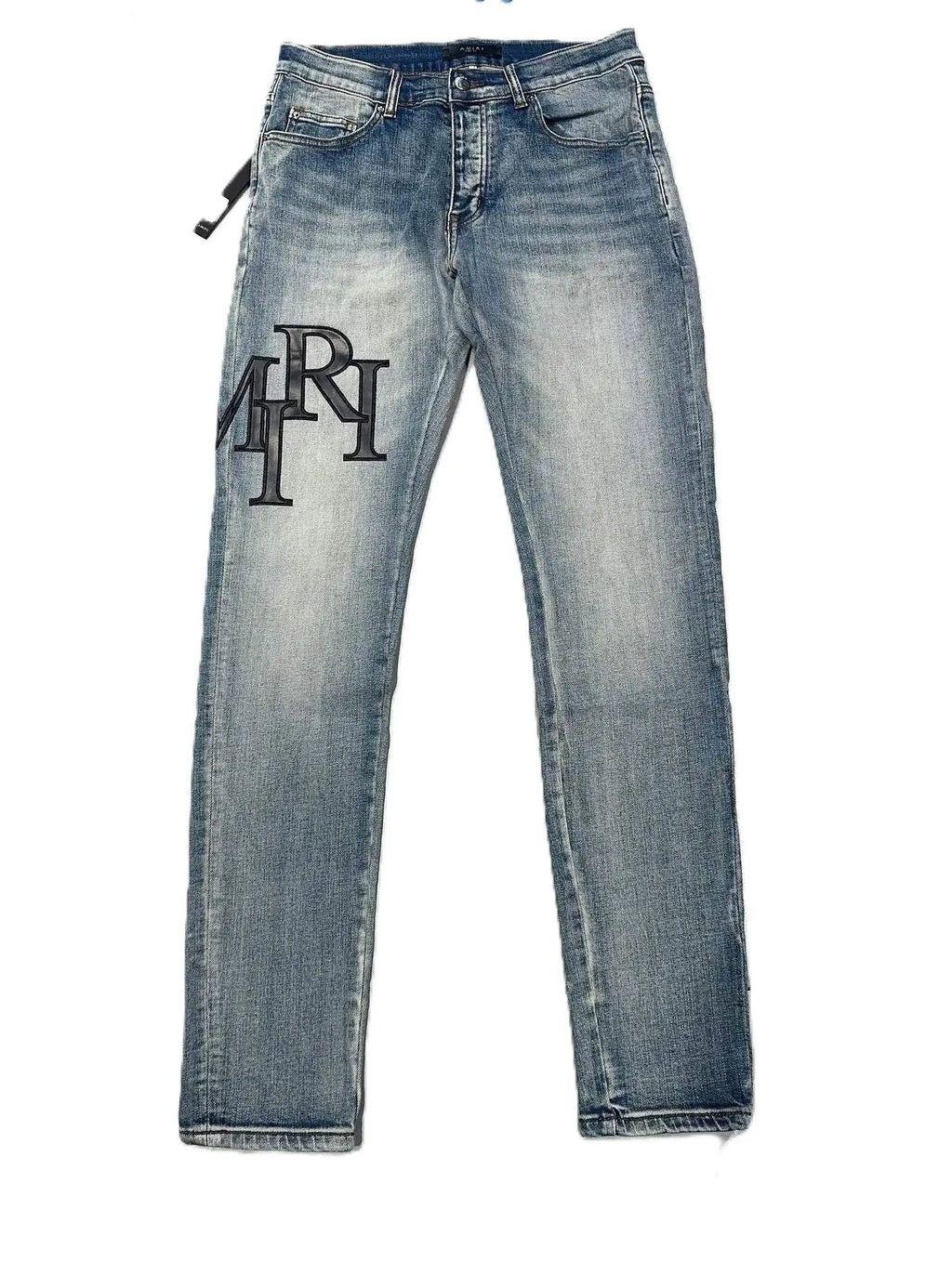 Amiri | MRH Monogram Embroidered Denim Jeans | Light Wash Blue Amiri