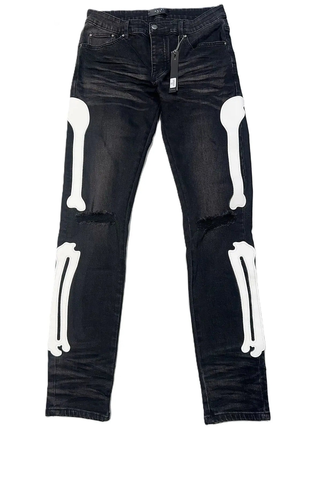 Amiri | Skeleton Bone Patch Skinny Jeans | Black Wash Denim Amiri