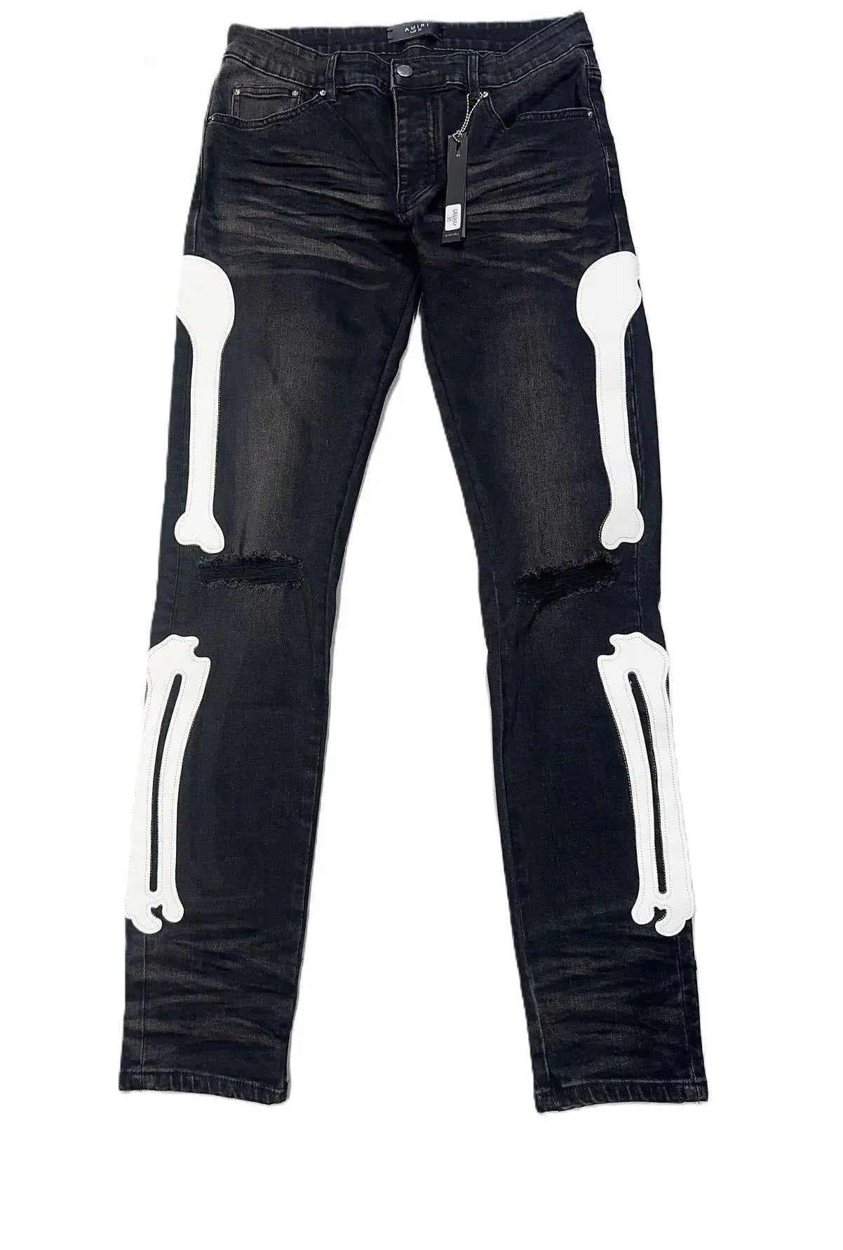 Amiri | Skeleton Bone Patch Skinny Jeans | Black Wash Denim Amiri