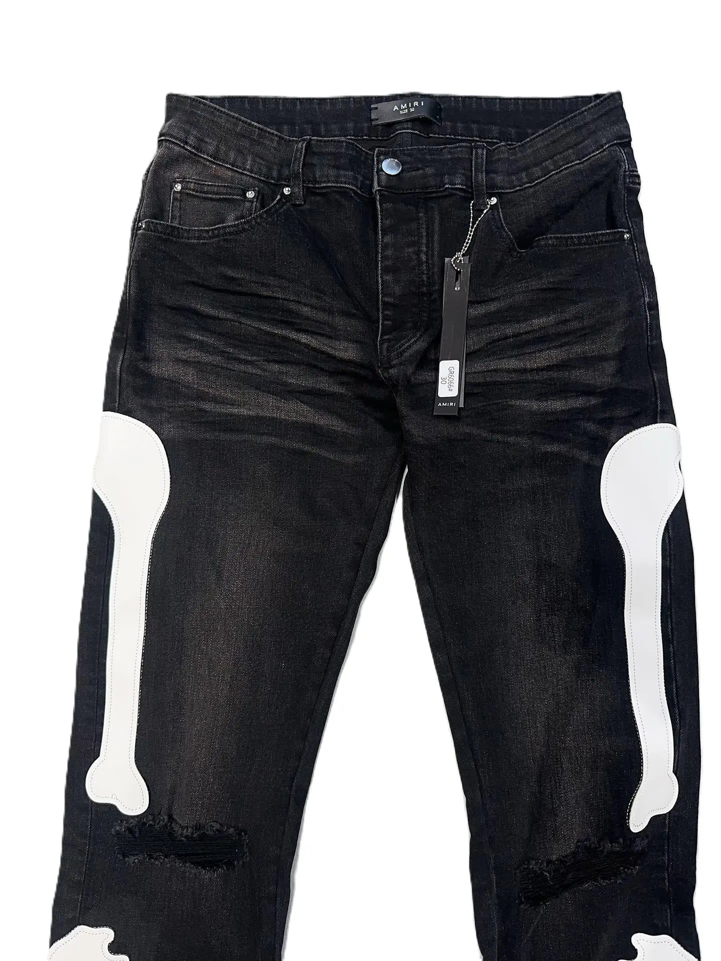 Amiri | Skeleton Bone Patch Skinny Jeans | Black Wash Denim Amiri