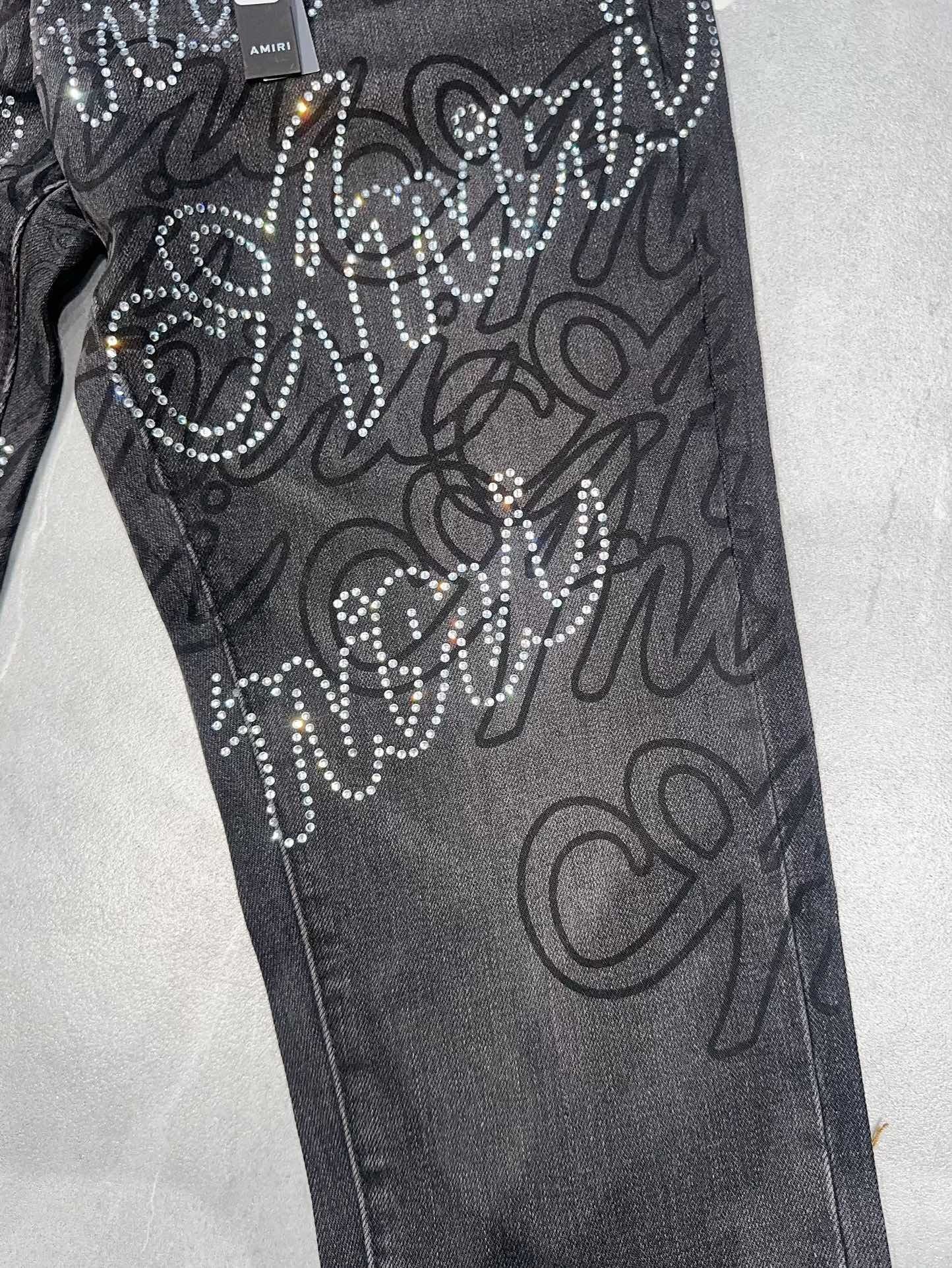 Amiri | Crystal Script Skinny Jeans | Vintage Black Denim Amiri