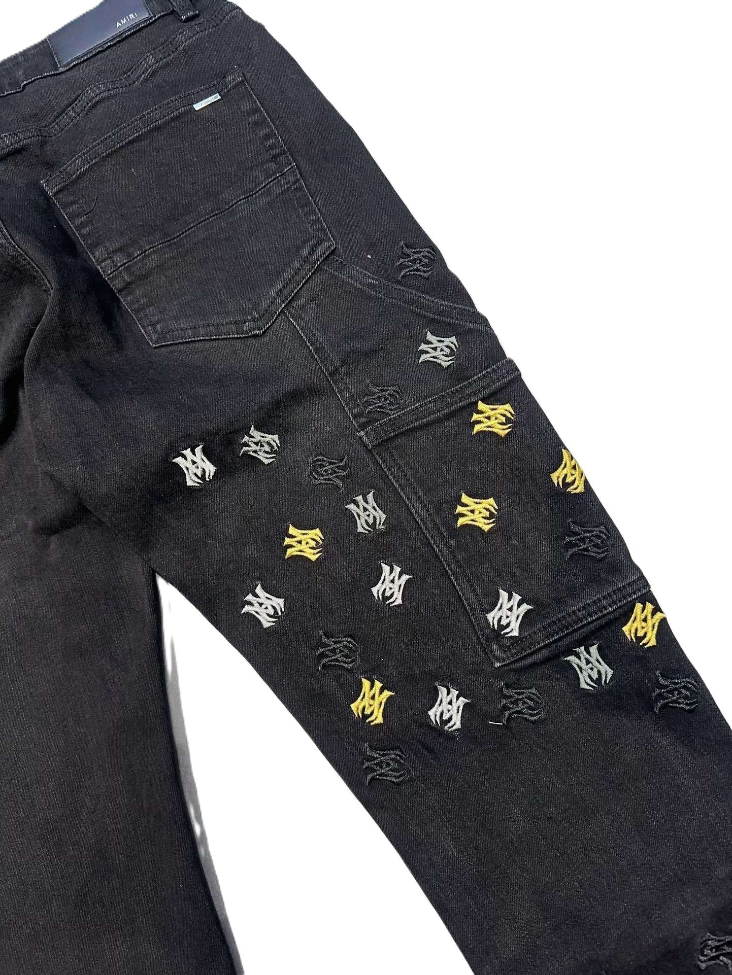 Amiri | Monogram Panel Carpenter Jeans | Aged Black Denim Amiri