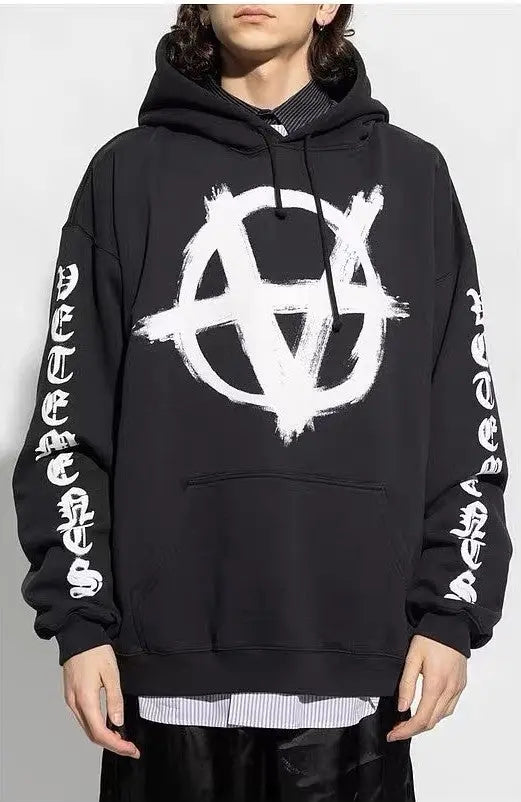 Vetements | Anarchy Logo Oversized Hoodie | Black & White Vetements