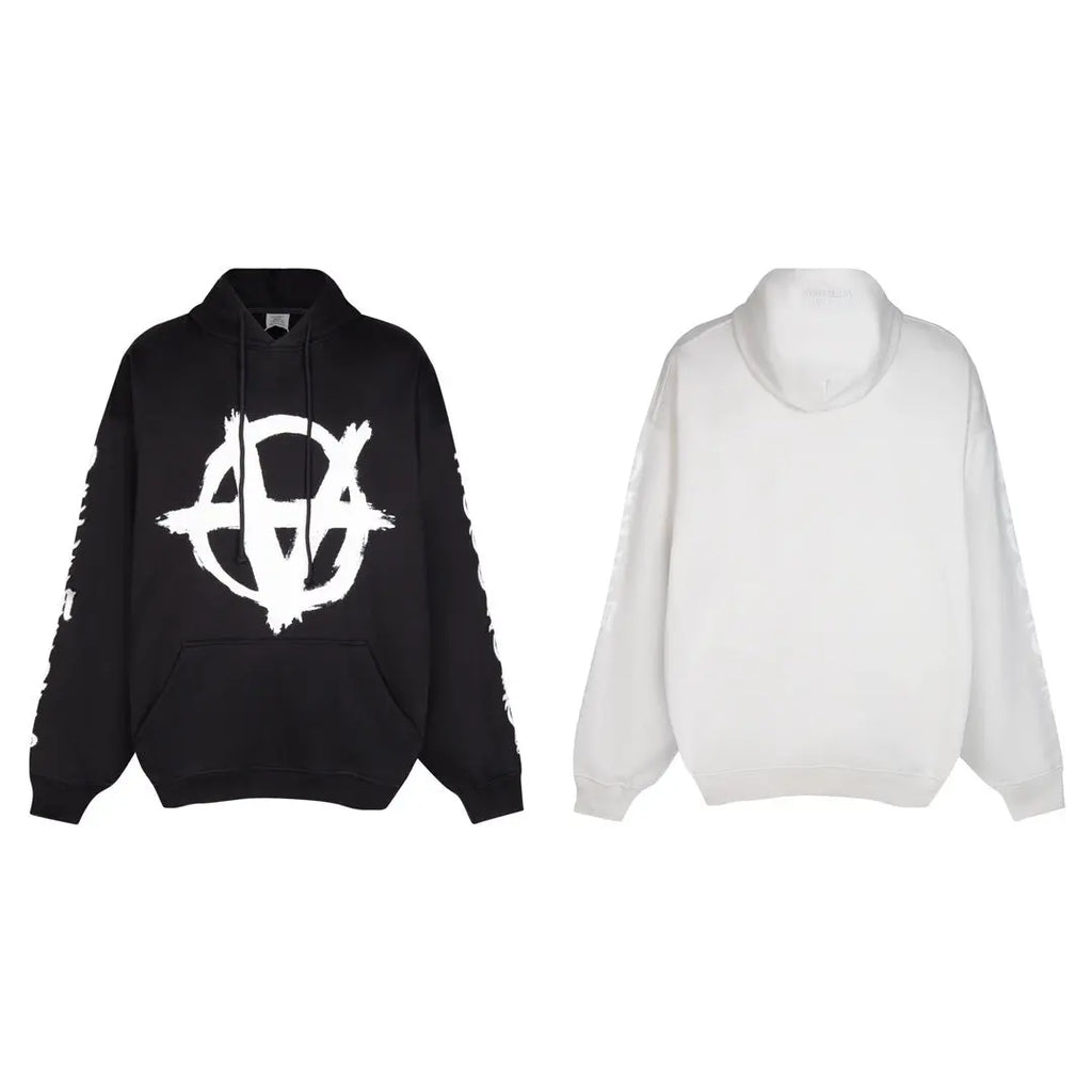 Vetements | Anarchy Logo Oversized Hoodie | Black & White Vetements
