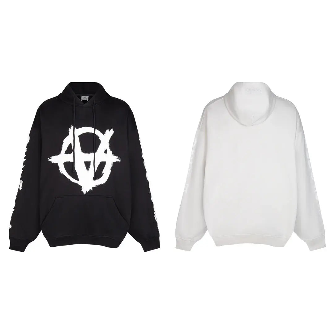 Vetements | Anarchy Logo Oversized Hoodie | Black & White Vetements