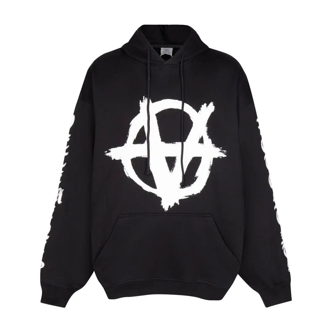 Vetements | Anarchy Logo Oversized Hoodie | Black & White Vetements
