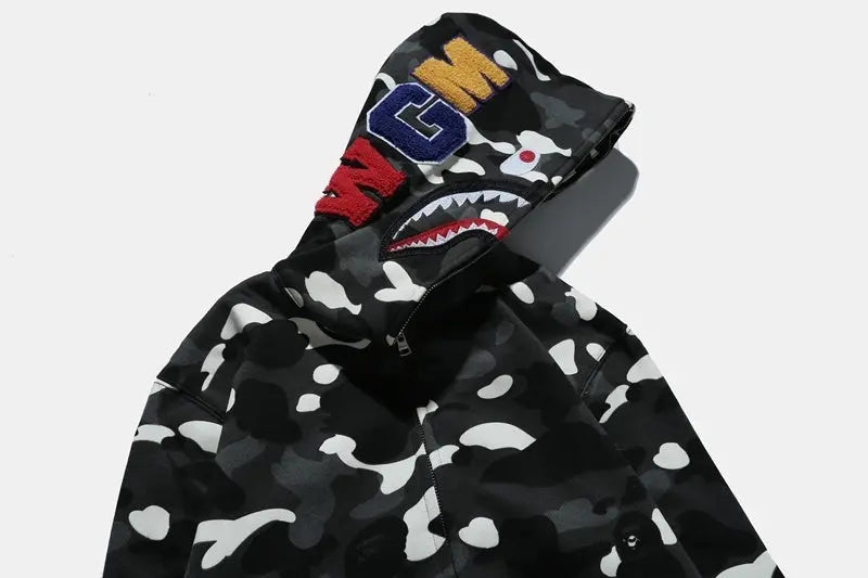 BAPE | Shark Full Zip Hoodie Black Camo | WGM & Tiger Patch UndergroundDesignerPlug