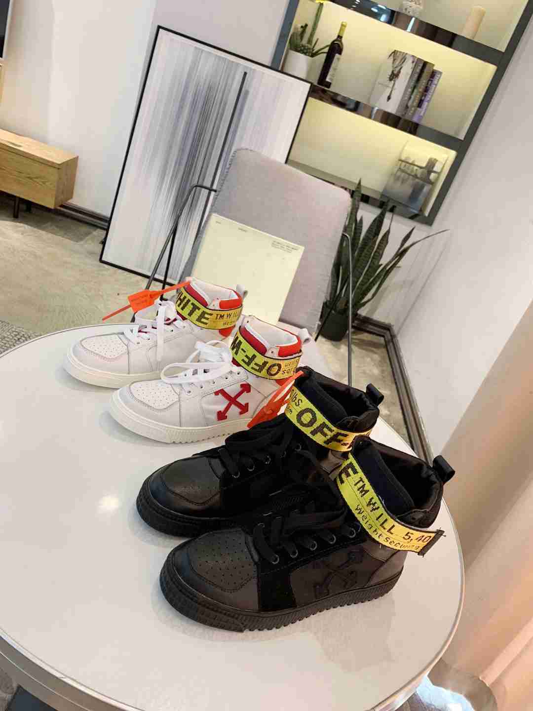 Off-White | Industrial Belt Strap High-Top Sneakers | White/Red or Black/Yellow Off-White