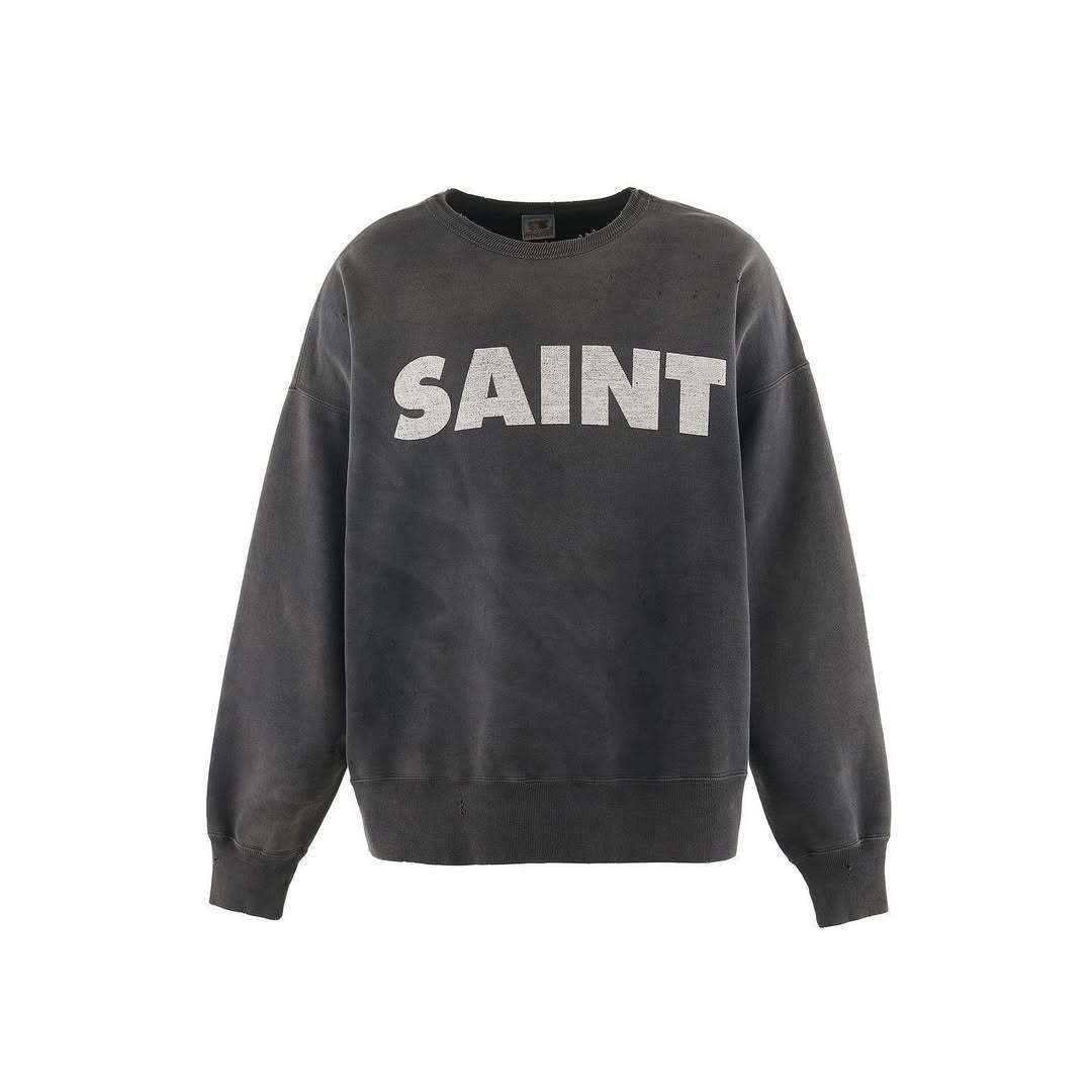 Saint Michael Logo Sweatshirt | Black Distressed