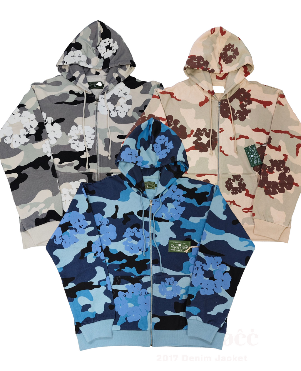 Denim Tears | Camo Floral Zip Hoodie | Blue, Grey, Beige Camo