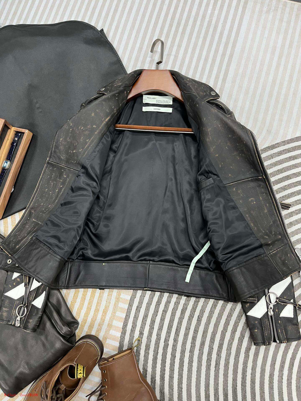 Off-White | Black Leather Arrow Biker Jacket Off-White