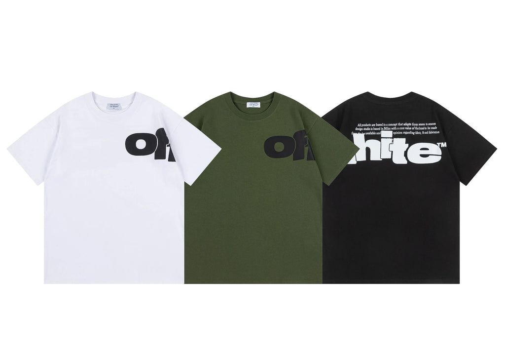 Off-White | Split-Logo Typography Tee | Black, White, or Olive Off-White