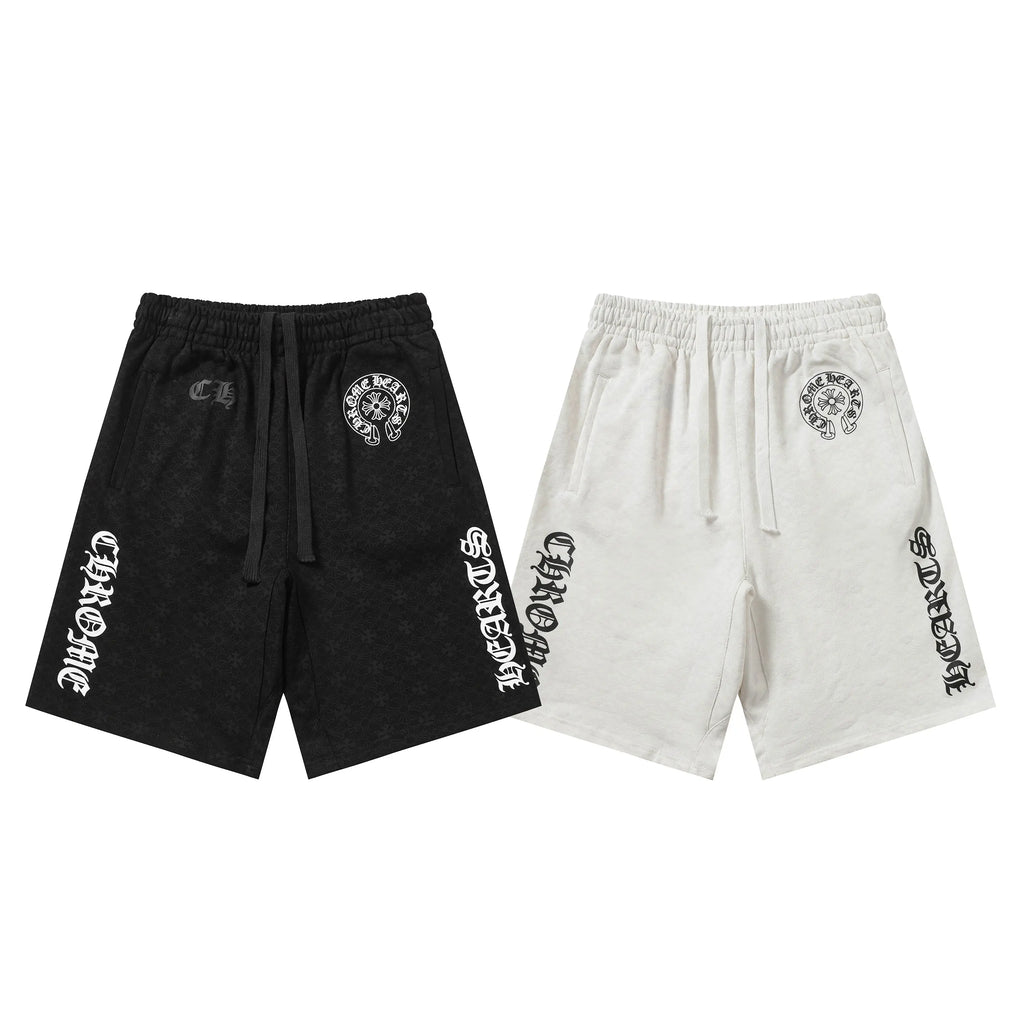 Chrome Hearts | Vertical Gothic Print Shorts | Black & White Chrome Hearts