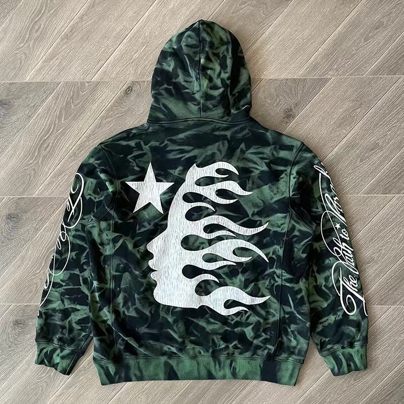 Hellstar | Green Camo Flame Hoodie
