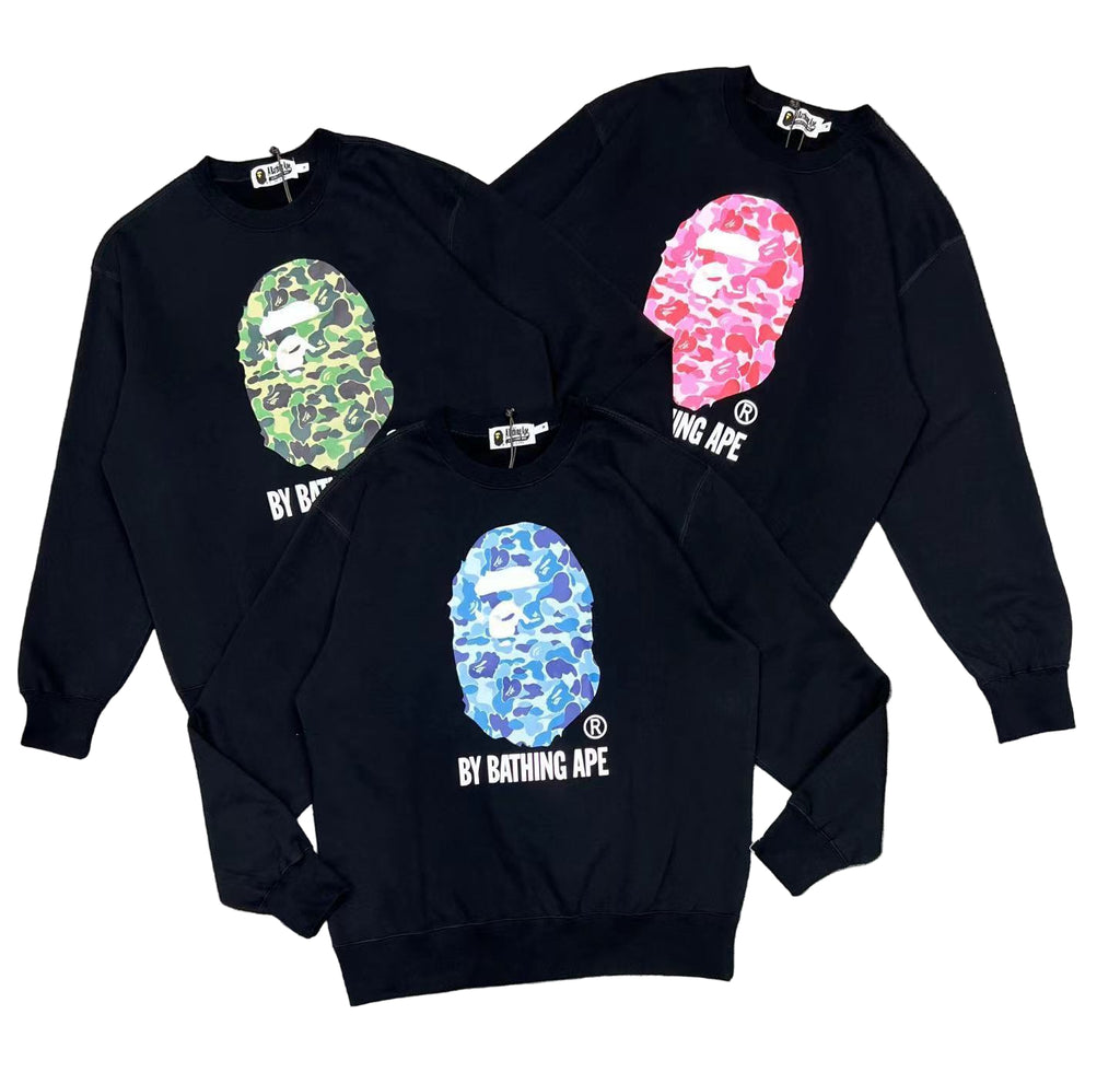 BAPE | Camo Shark Crewneck Sweater | Green, Blue, Pink