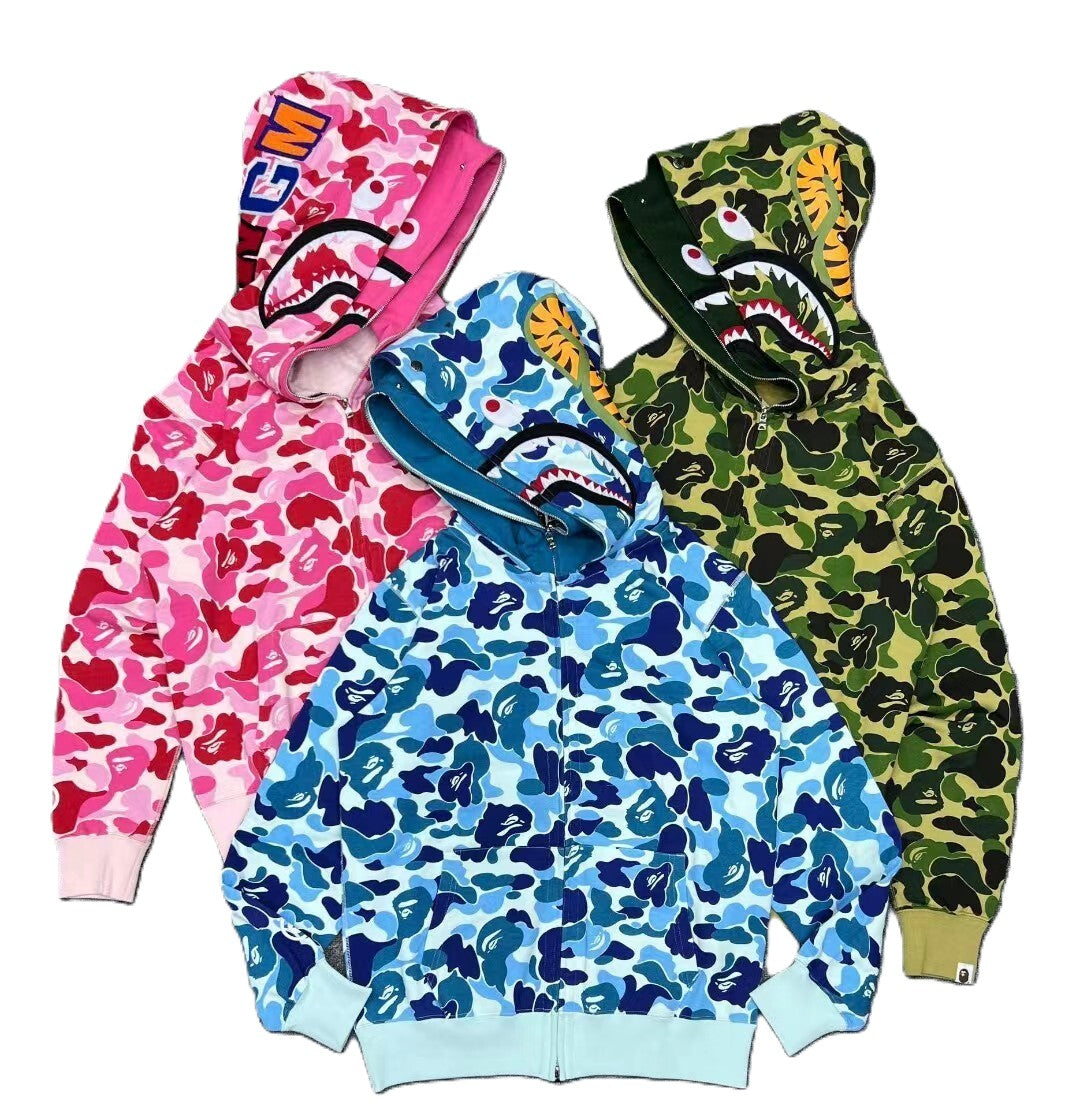 BAPE | Shark Full Zip Camo Hoodie | Pink, Blue, Green