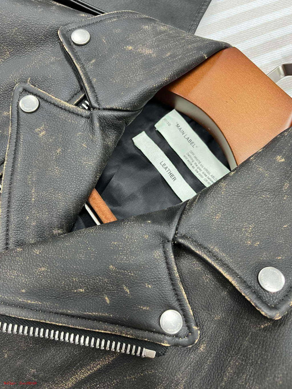 Off-White | Black Leather Arrow Biker Jacket Off-White