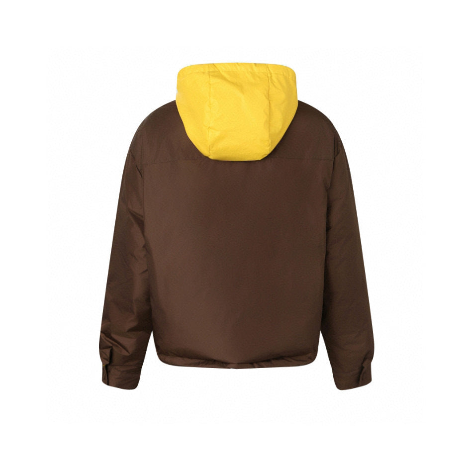 Miu Miu | Technical Pongé Down Hoodie Jacket | Coffee/Mustard
