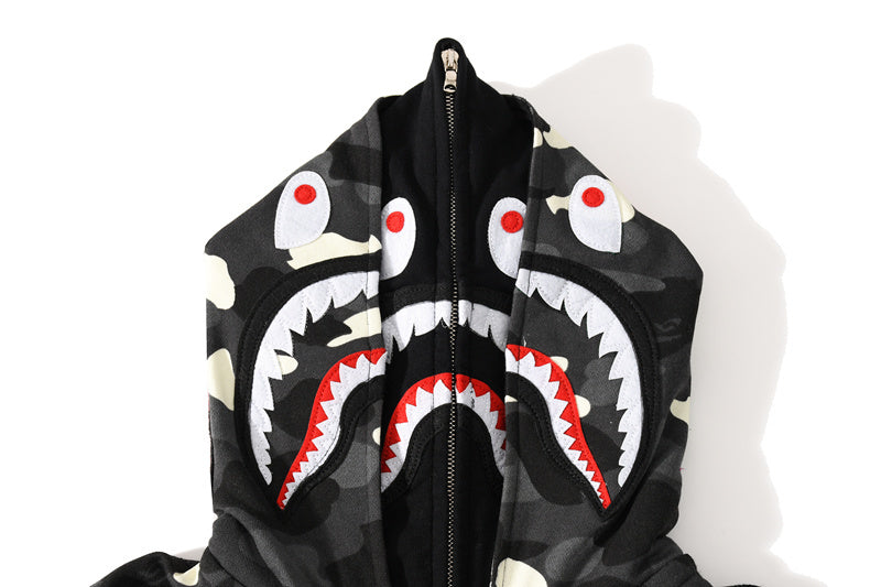 BAPE | Shark Full Zip Hoodie | Black, White & Glow Camo Jacket