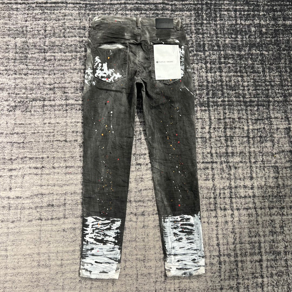 Amiri | Black Waxed Skinny Jeans with Paint Splatter