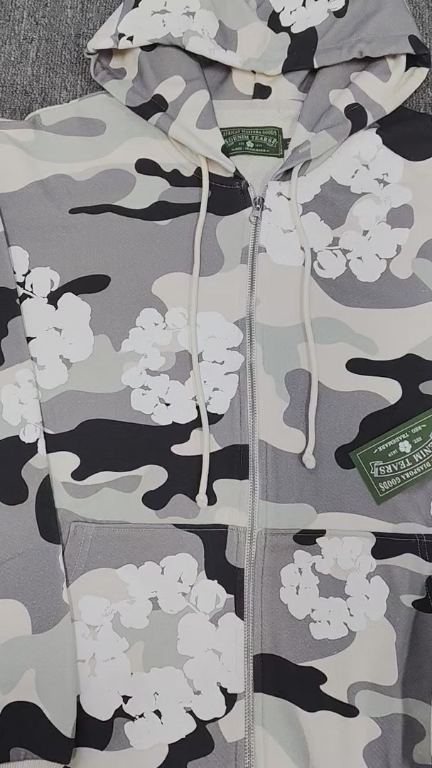 Denim Tears | Camo Floral Zip Hoodie | Blue, Grey, Beige Camo