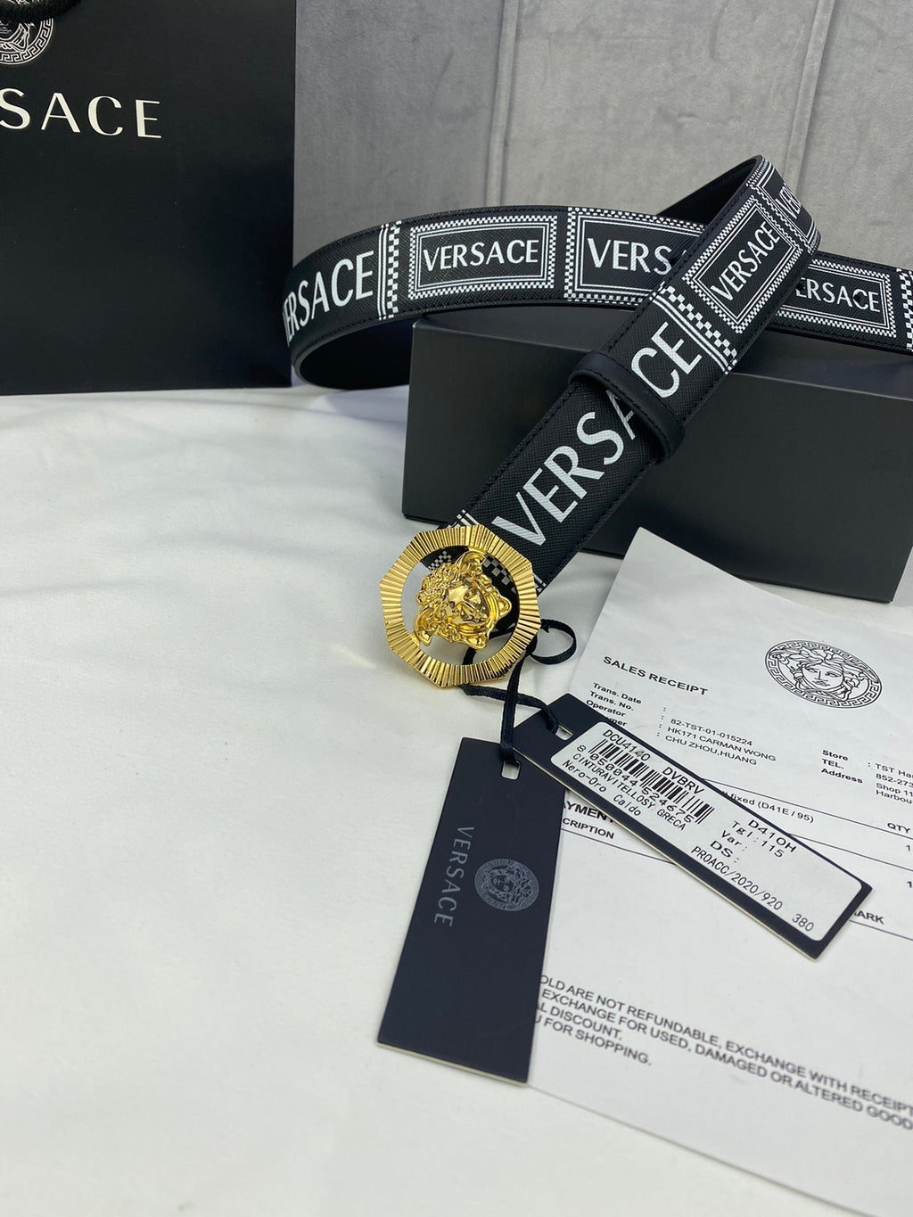Versace | Letter Logo Leather Belt | Medusa Buckle in Black, Blue, or Red