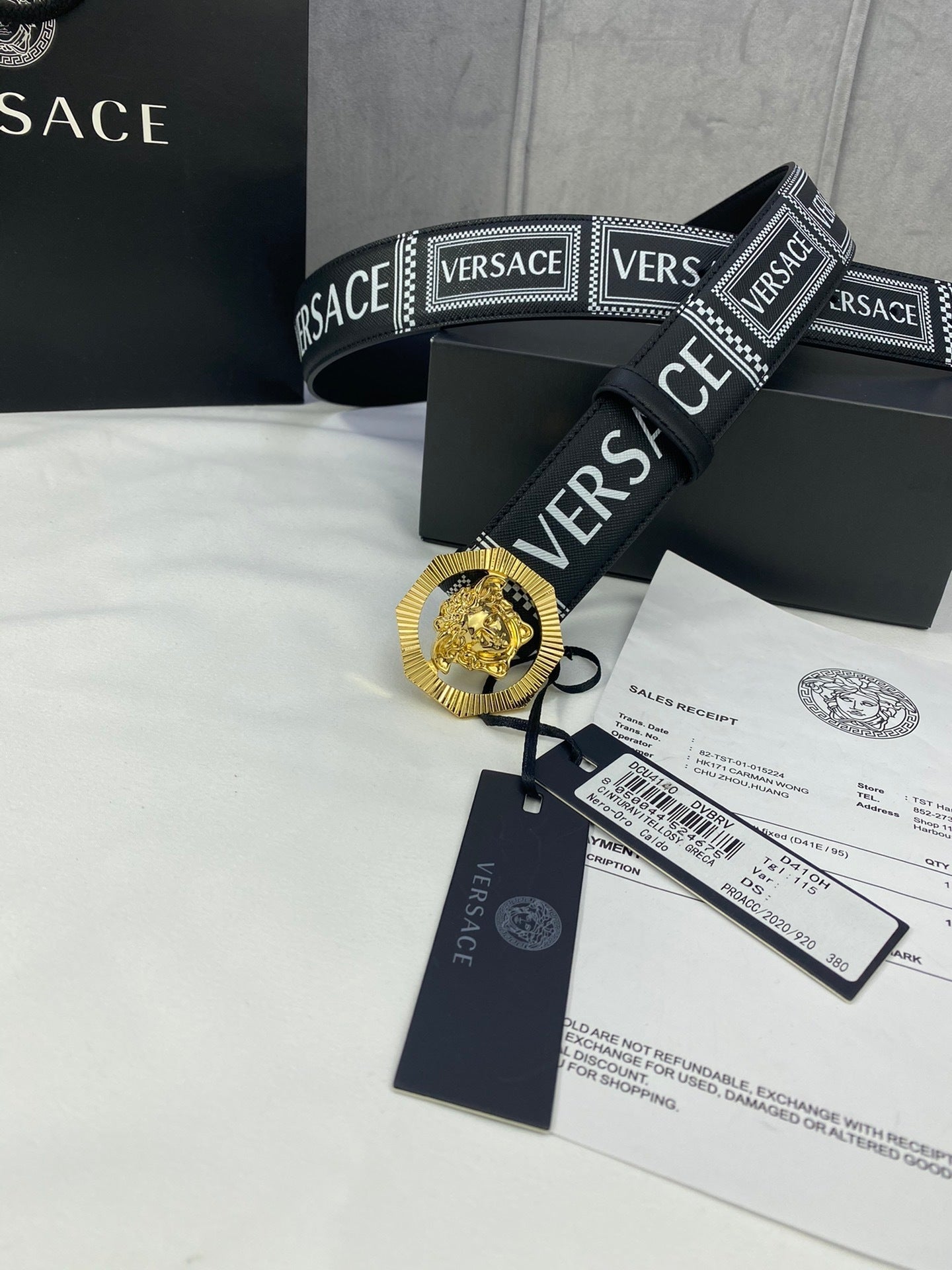 Versace | Letter Logo Leather Belt | Medusa Buckle in Black, Blue, or Red